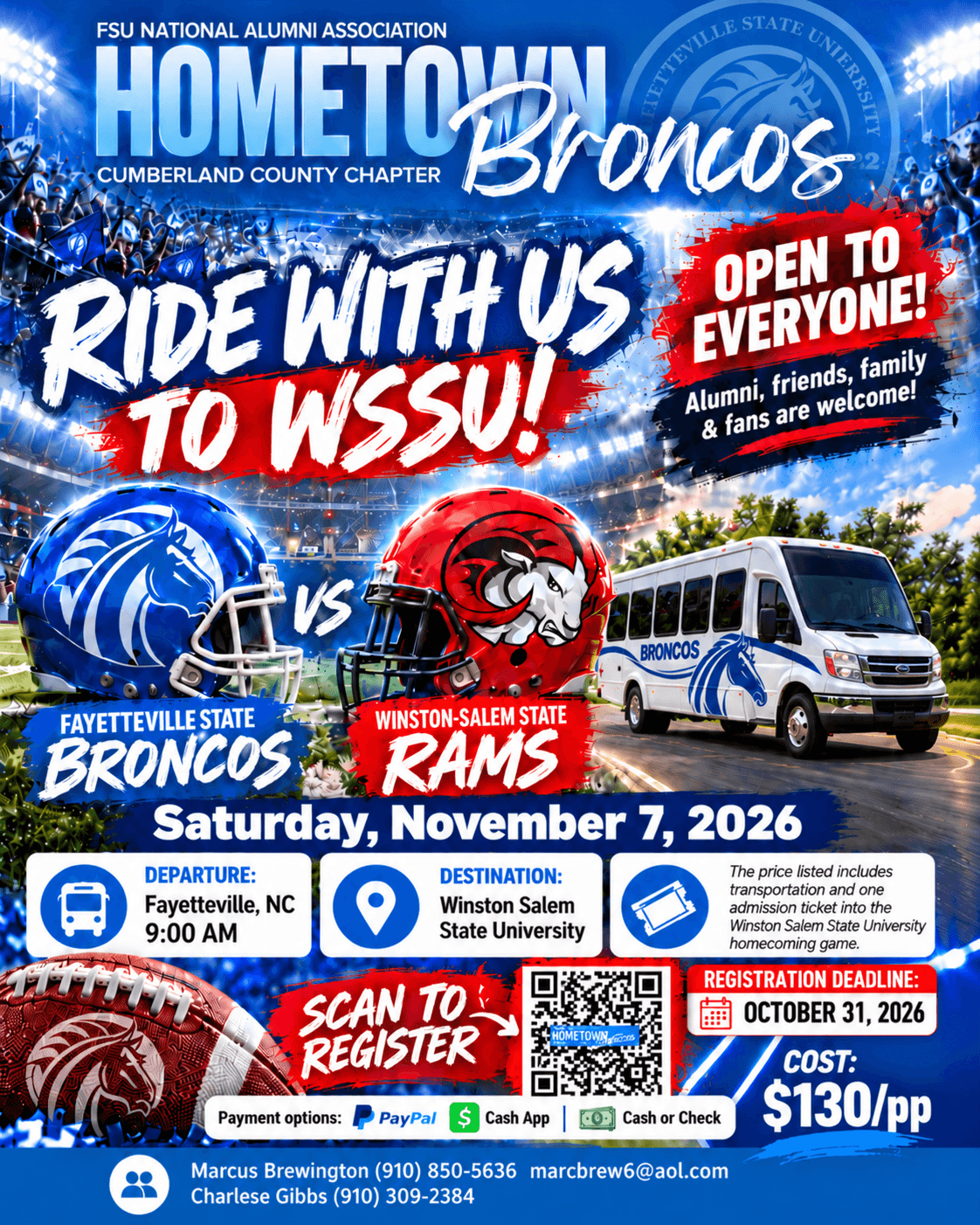 Hometown Broncos Ride With Us to WSSU event flyer