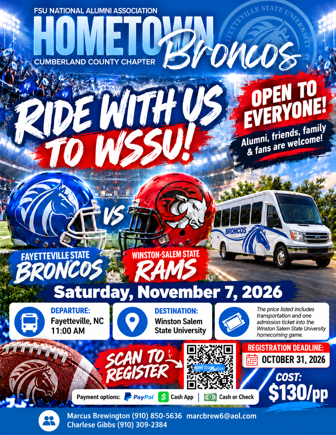 Hometown Broncos Ride With Us to WSSU event flyer